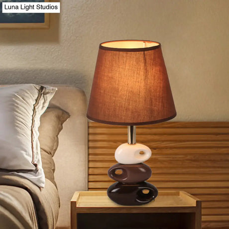 Modern Coffee Barrel Night Table Lamp With Stone Ceramics Base