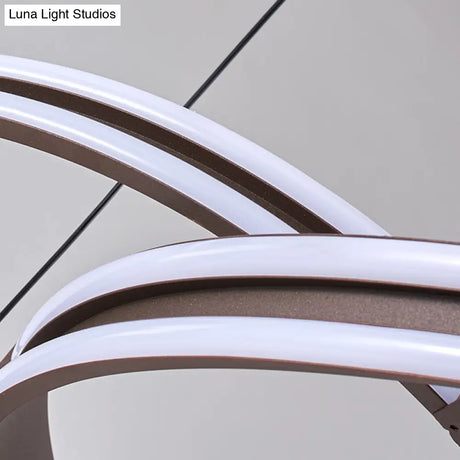Modern Coffee Metal Chandelier Lamp – Seamless Curve Design | LED Pendant Light Warm/White Glow