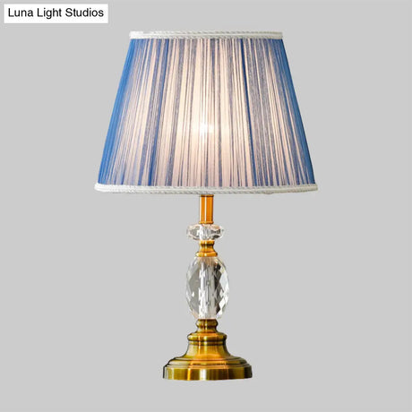 Modern Cone Crystal Night Light With Blue Table Lighting And Faux-Braided Accents