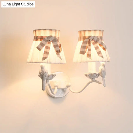 Modern Cone Fabric Wall Mount Lamp - 1/2 Heads Bird Deco White