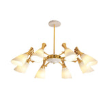 Frosted Glass Gold Chandelier With Modern Cone Design And 6/8 Lights In Warm/White