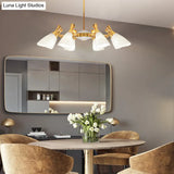 Modern Cone Frosted Glass Hanging Lamp: 6/8 Lights Gold Chandelier Fixture In Warm/White Light