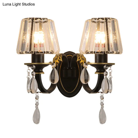 Modern Conical Crystal Wall Sconce With Black And Gold 2-Light For Living Room