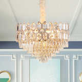 Modern Conical Pendant Lighting: K9 Crystal Chandelier 6/8 Lights Champagne 16’/19.5’ Wide / 16’