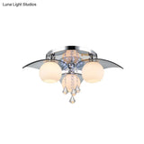 Modern Cream Glass Ball Dining Room Semi Flush Light With Crystal Diamond Accents - 3 - Bulb Chrome