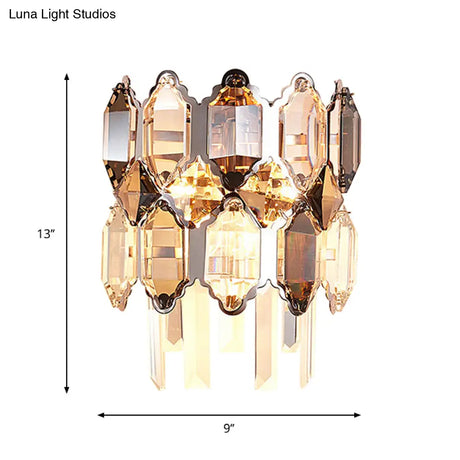 Modern Crystal 2-Bulb Wall Sconce In Silver For Staircase