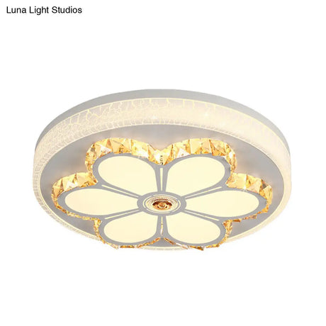 Modern Crystal And Acrylic Flush Ceiling Light With Flower Pattern White/3 Color Led Brown/White