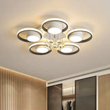 Modern Crystal Ball Circle Ceiling Lamp - 3/5 Lights Flush Mount For Bedroom In Black & White 5 /