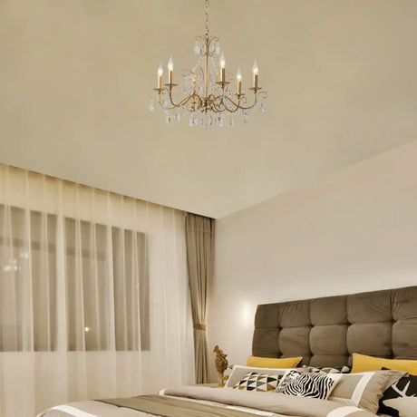 Modern Crystal Beaded Pendant Light Champagne Finish 3/6 Bulbs 6 / Champagne