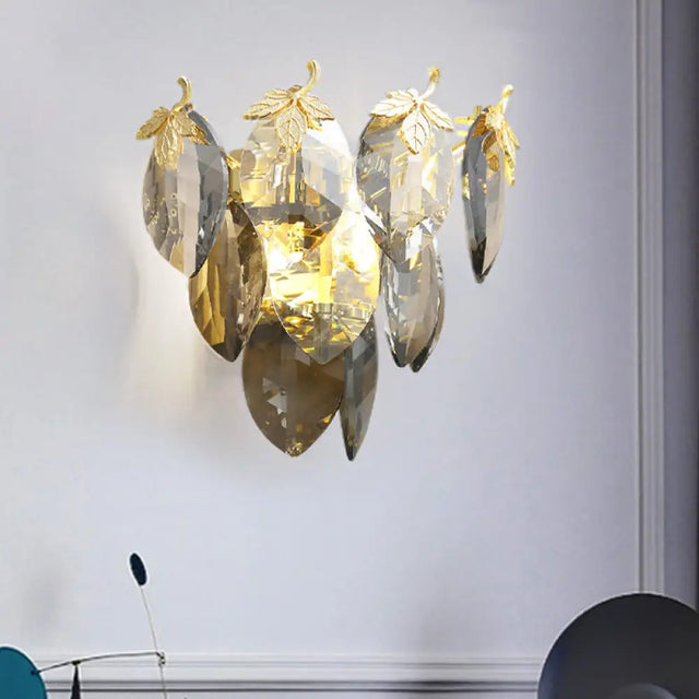 Modern Crystal Block 2-Light Gold Wall Sconce For Study Room