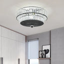 Modern Crystal Block Drum Flushmount Lamp With 4 Lights In Black