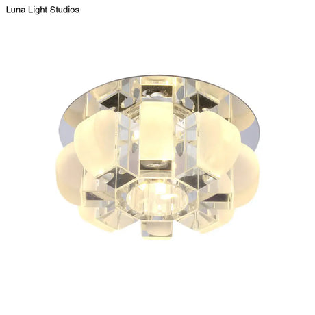 Modern Crystal Block Gold Ceiling Mount Light Flushmount With Led Floral Design In Warm/White/Multi