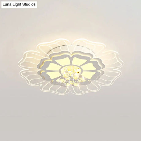 Modern Crystal Blossom Led Flush Mount Ceiling Light Fixture - White Multiple Sizes Available