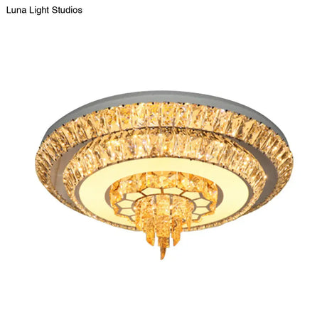 Modern Crystal Chrome Led Flush Mount Ceiling Fixture With Layered Design Available In 11’ And