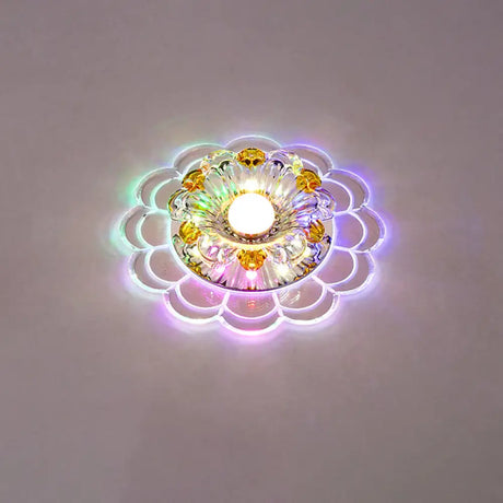 Modern Crystal Clear Led Ceiling Fixture For Corridor - Scalloped Flush Mount Recessed Lighting /