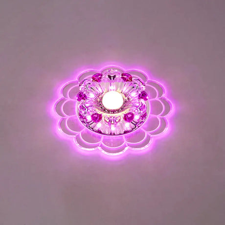 Modern Crystal Clear Led Ceiling Fixture For Corridor - Scalloped Flush Mount Recessed Lighting /