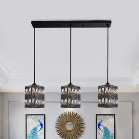 Modern Crystal Cluster Pendant Light With 3 Lights - Black Finish