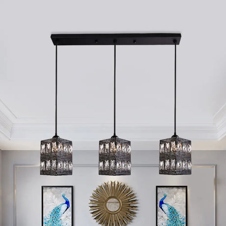 Modern Crystal Cluster Pendant Light With 3 Lights - Black Finish