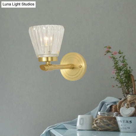 Modern Crystal Cone Wall Sconce - Brass 1-Light Fixture For Bedside