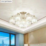 Modern Crystal Cylinder Ceiling Lamp - 3/9 - Light Semi Flush Mount For Bedroom