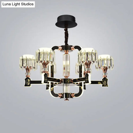 Modern Crystal Cylinder Led Chandelier With Black Finish (6/8 Bulbs) - Hanging Ceiling Lamp