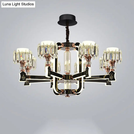 Modern Crystal Cylinder Led Chandelier With Black Finish (6/8 Bulbs) - Hanging Ceiling Lamp