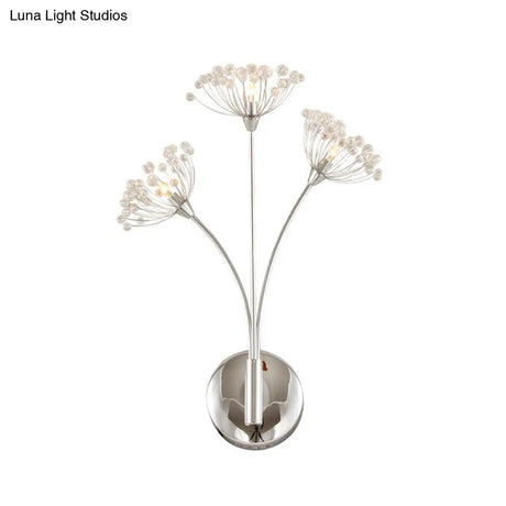 Modern Crystal Dandelion Wall Sconce Light - 3 Lights Silver Perfect For Office Room