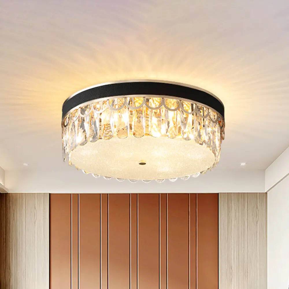 Modern Crystal Drum Ceiling Lamp With 5 Orange/Black Bulbs Black