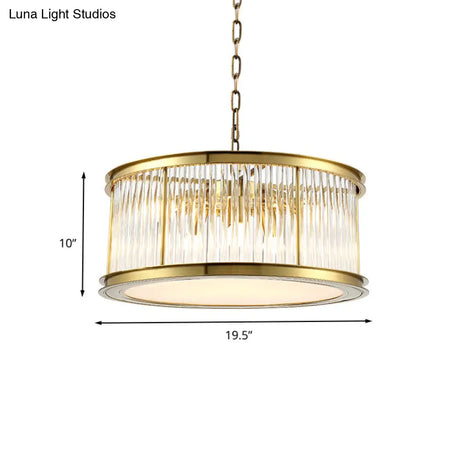 Modern Crystal Drum Chandelier - 6-Light Black/Brass Hanging Light Fixture For Living Room