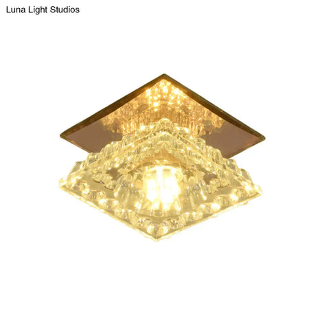 Modern Crystal Flush Ceiling Light In Gold For Corridor - Square Flushmount Led White/Warm/3 Color