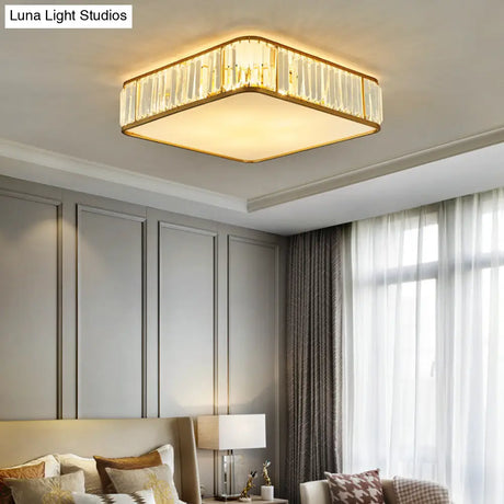 Modern Crystal Flush Ceiling Light - Square Design 3/4/5 Lights Gold Finish