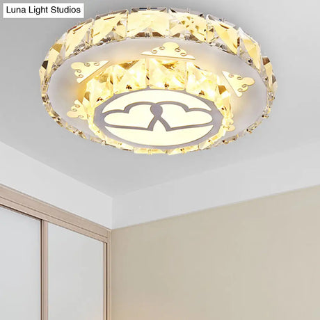Modern Crystal Flush Light Fixture For Corridor - White Led Ceiling Mount With Loving Heart Design
