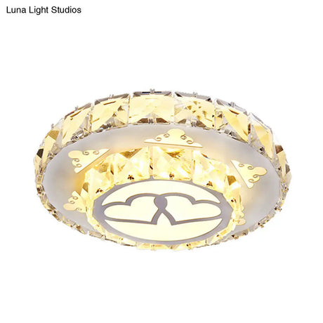 Modern Crystal Flush Light Fixture For Corridor - White Led Ceiling Mount With Loving Heart Design