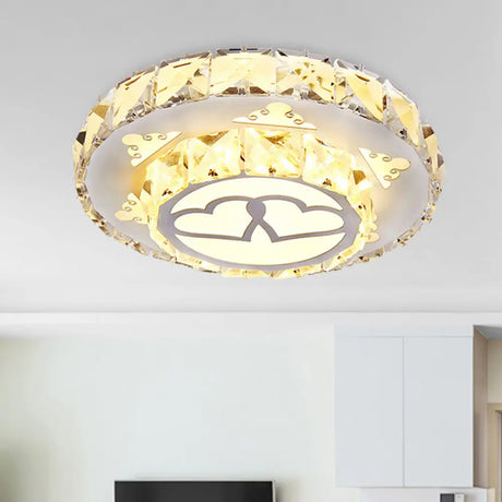 Modern Crystal Flush Light Fixture For Corridor - White Led Ceiling Mount With Loving Heart Design