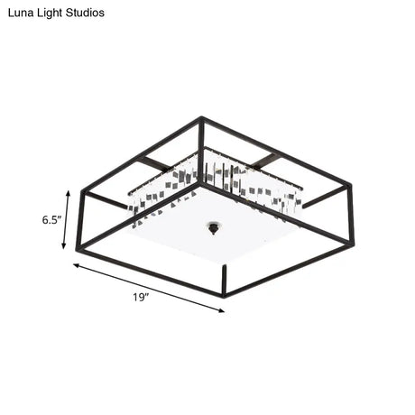 Modern Crystal Flush Light Fixture With Black Metal Frame - 5 - Head Living Room Mount Lamp