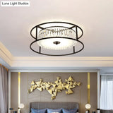 Modern Crystal Flush Light Fixture With Black Metal Frame - 5 - Head Living Room Mount Lamp