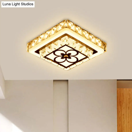 Modern Crystal Flush Mount Led Ceiling Lamp In Chrome For Corridors