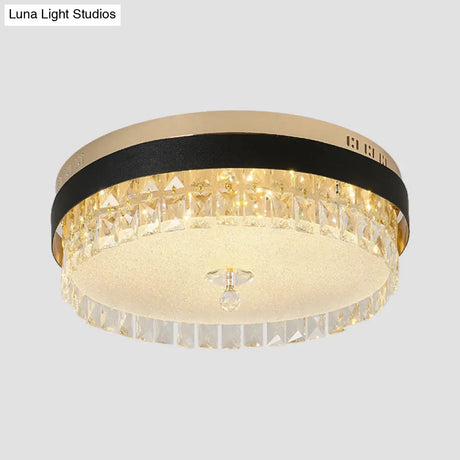 Modern Crystal Gold Led Flush Mount Ceiling Light For Drum Bedroom