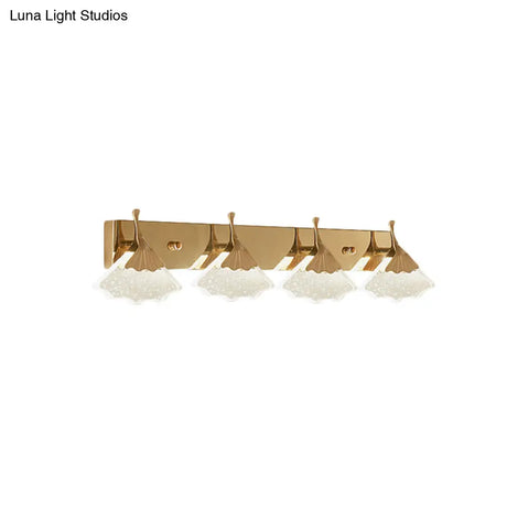 Modern Crystal Gold Vanity Light With Ginkgo Design - Wall Mounted Bathroom Lamp 4 Bulbs