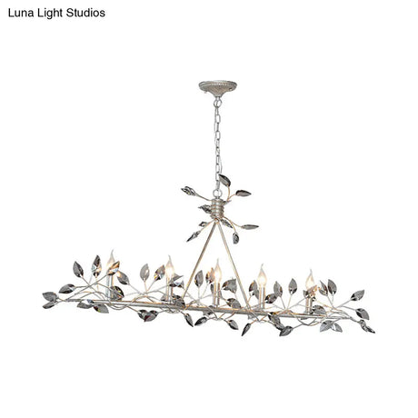 Modern Crystal Island Pendant Light With Silver/Gold Leaf Finish - 5 Heads Ideal For Dining Room