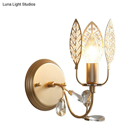 Modern Crystal Leaf Bronze Sconce Light - Wall Mounted Bedroom Lighting