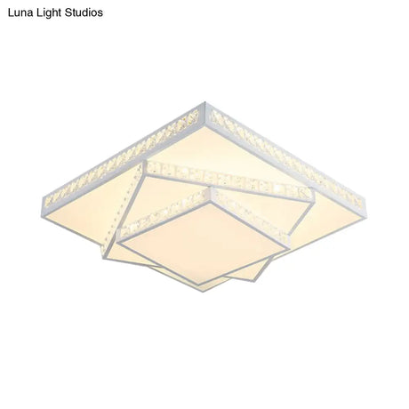 Modern Crystal Led Ceiling Lamp: Rectangle/Square Stylish Flush Mount For Bedroom White