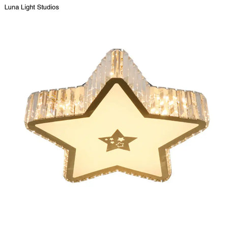 Modern Crystal Led Ceiling Lamp With Gold Flush Mount For Starry Bedrooms