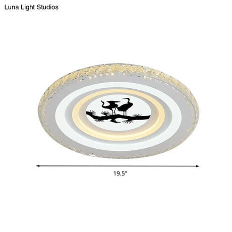 Modern Crystal Led Ceiling Light For Dining Rooms - Round Design Flush Mount White Finish