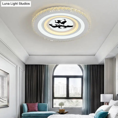 Modern Crystal Led Ceiling Light For Dining Rooms - Round Design Flush Mount White Finish