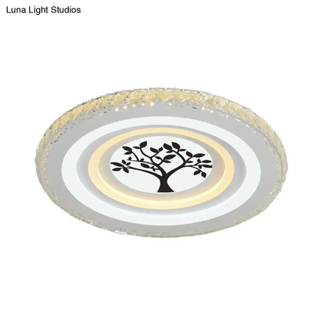 Modern Crystal Led Ceiling Light For Dining Rooms - Round Design Flush Mount White Finish