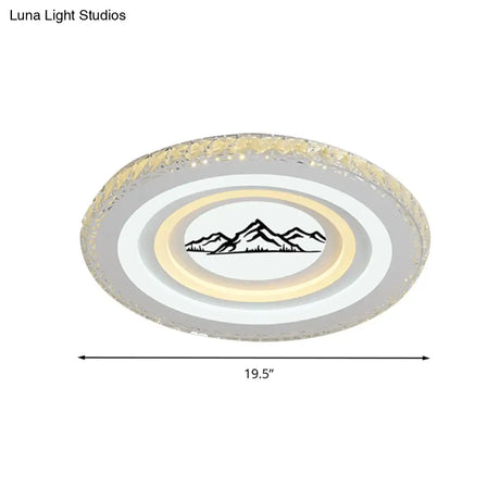 Modern Crystal Led Ceiling Light For Dining Rooms - Round Design Flush Mount White Finish