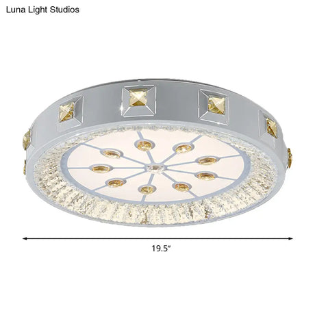 Modern Crystal Led Ceiling Light With Remote Control And Stepless Dimming - White Stylish