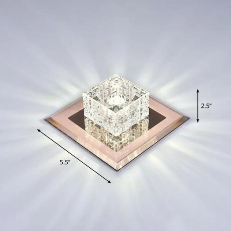 Modern Crystal Led Ceiling Light With Square Shade For Corridors Tan / 5.5’ White