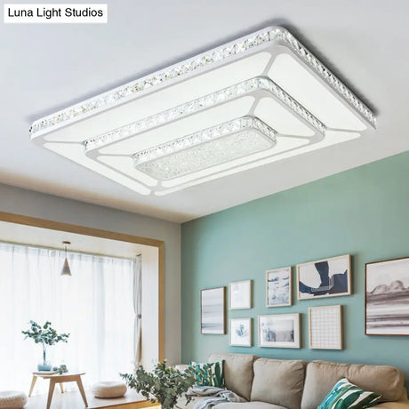Modern Crystal Led Ceiling Light With White Rectangle Flushmount And Acrylic Diffuser